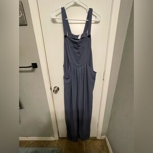 NWT Halara Waffle Knit Pocket Wide Leg Overalls in Grisaille blue size XL